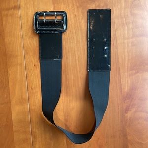 1990s Vintage Big Patent Leather Belt with Stretch Band Size M/L